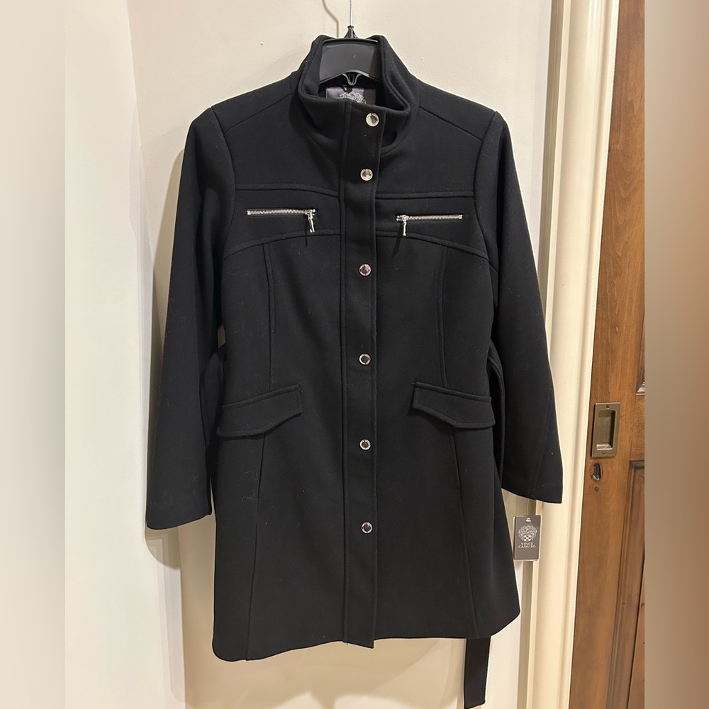 Vince Camuto Black 52% Wool Trench Coat with Belt